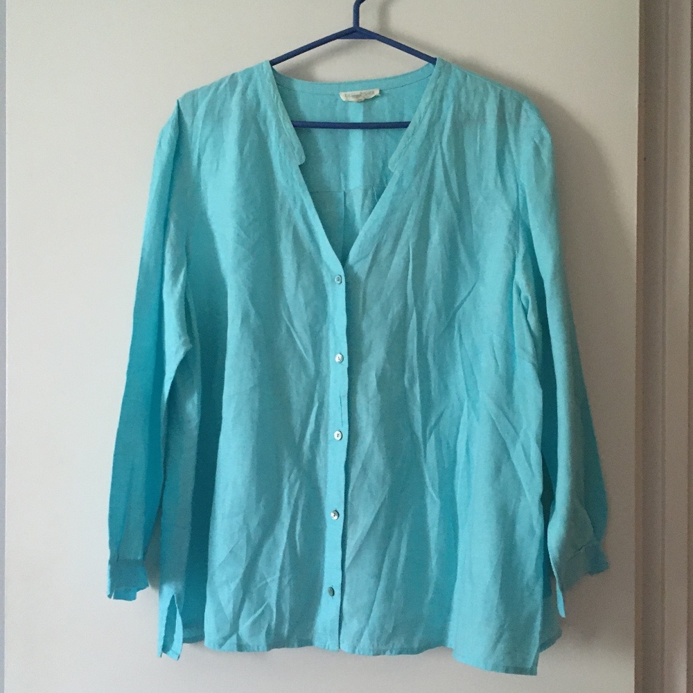 EILEEN FISHER Blue Organic Handkerchief Linen Shirt 1X